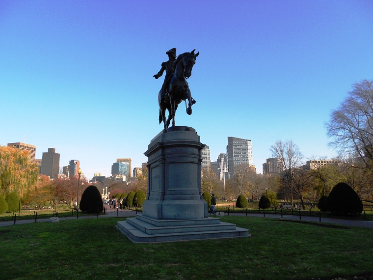 Statue and skyline of Boston